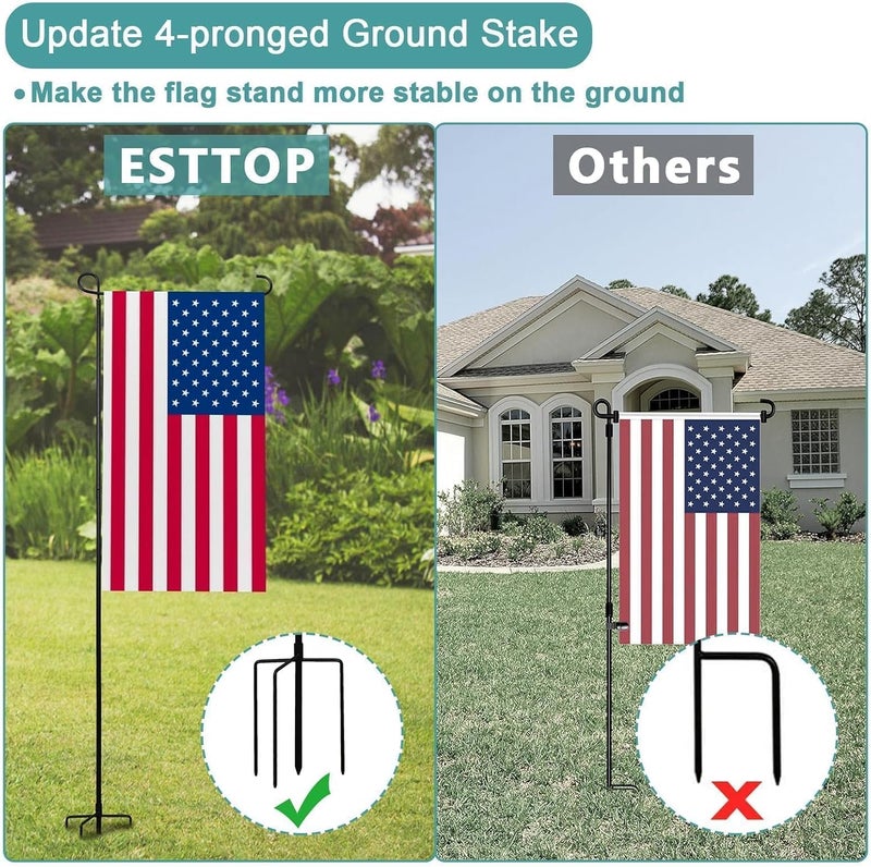 ESTTOP Heavy-Duty 4-Prong Garden Flag Pole Holder Stand – Weatherproof Outdoor Garden & Yard Flag Base for 12x18 Inch House Flags, Ground Flagpole Stand for All-Season Decoration(Flag Not Include) - Image 4